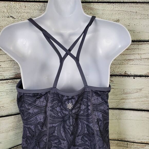 Athleta Grey Floral Print Strappy Athletic Tank Top Women’s Medium - Picture 4 of 7